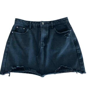 Missguided Womens Black Cotton‎ A-Line Denim Jean Skirt Small Raw Hem